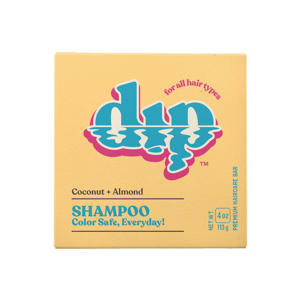 Dip Coconut and Almond color safe everyday shampoo bar packaging