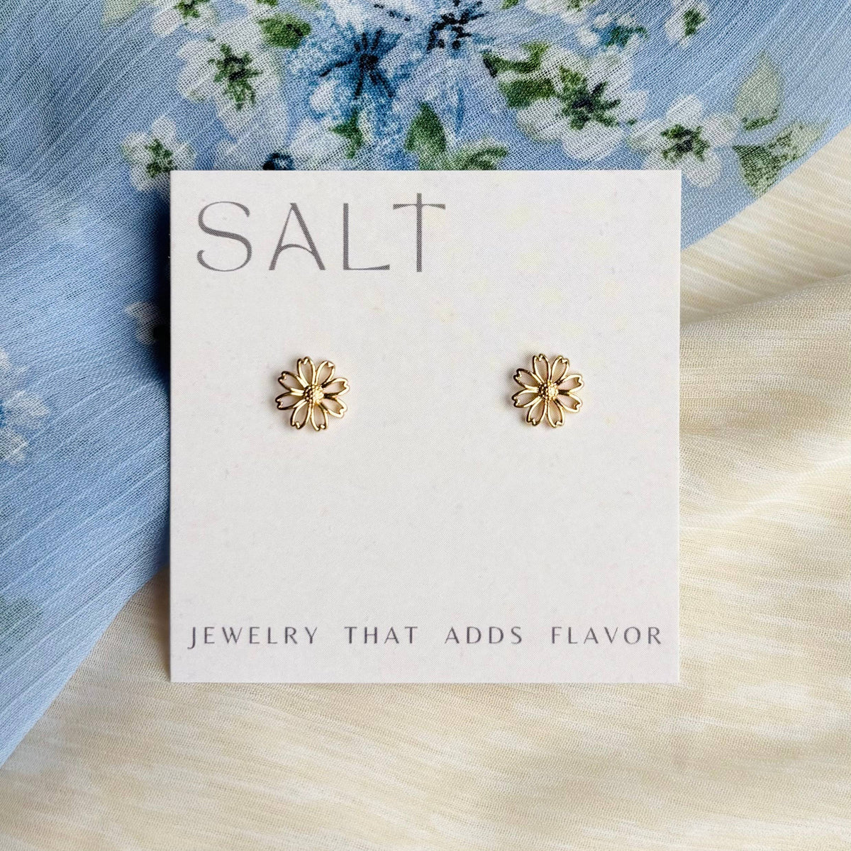 SALT by Sarah Curtis Daisy Outline Studs on branded display card