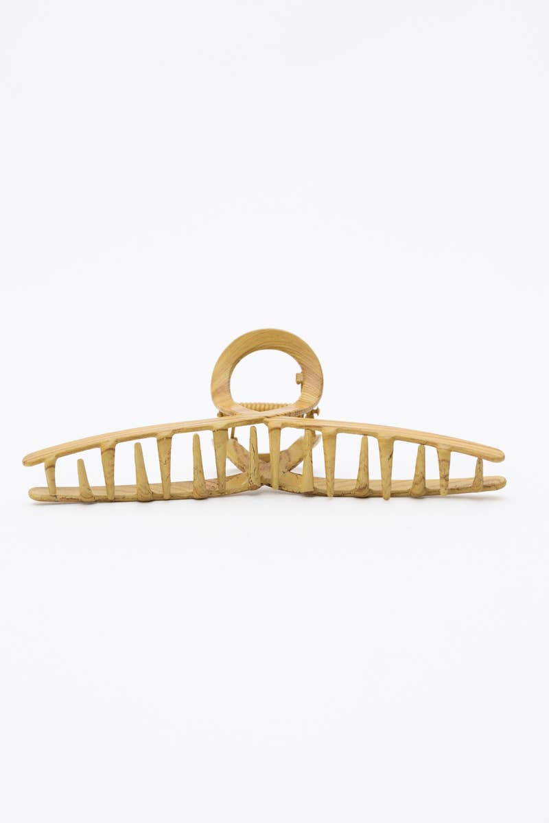 Natural Wood-Textured Elongated Hair Claw Clip