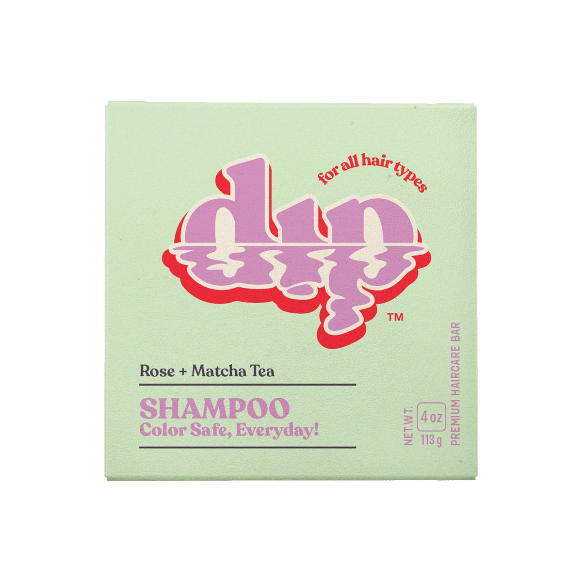 Dip Rose and Matcha Tea color safe everyday shampoo bar packaging