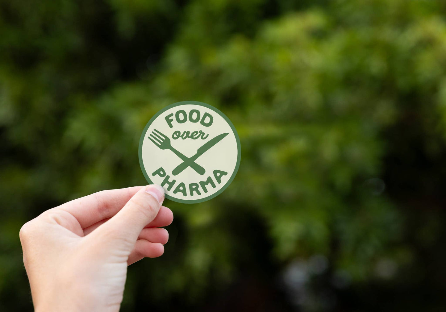 Food over Pharma Green Waterproof Sticker