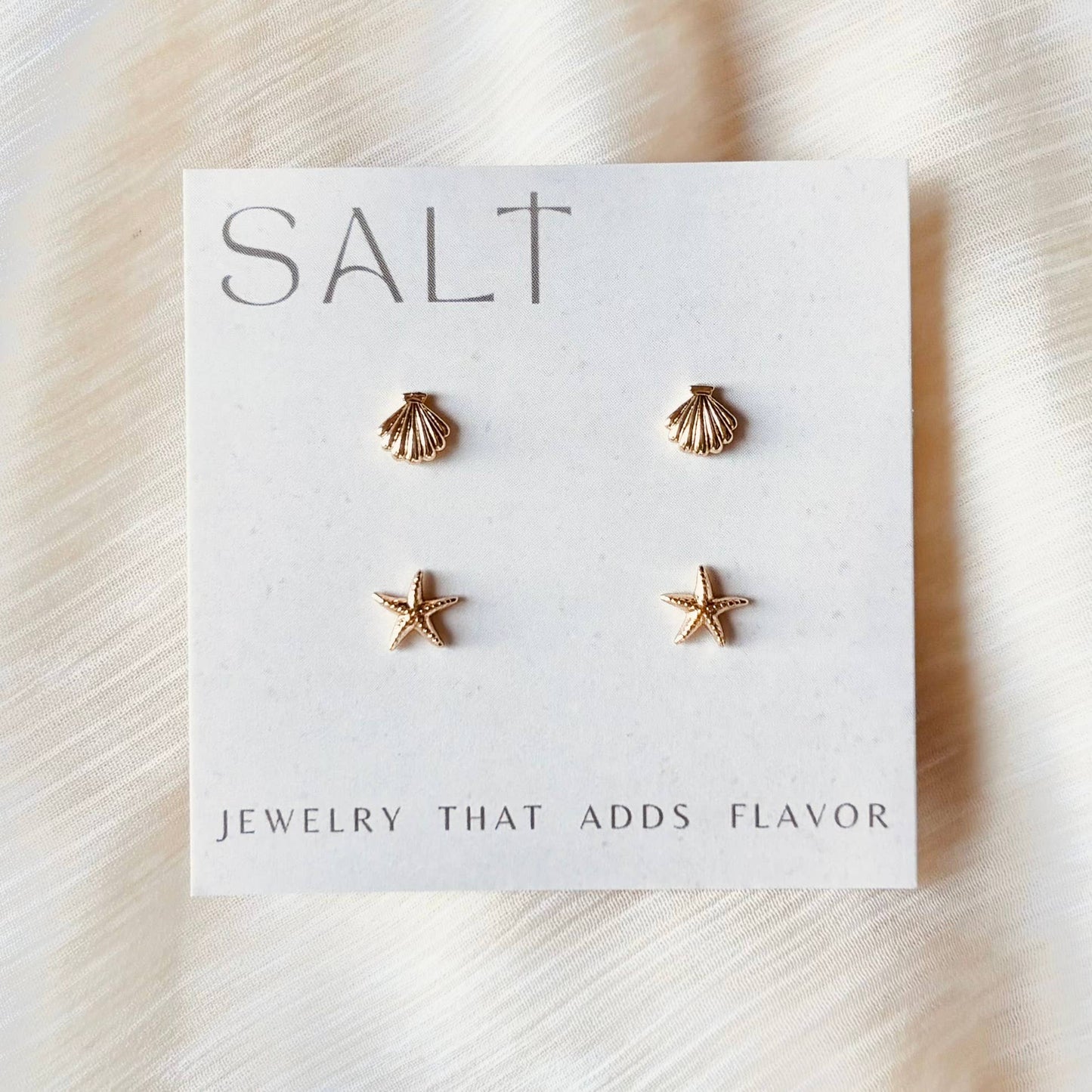 COASTAL STUD SETS | 18k gold | seashell & starfish earrings