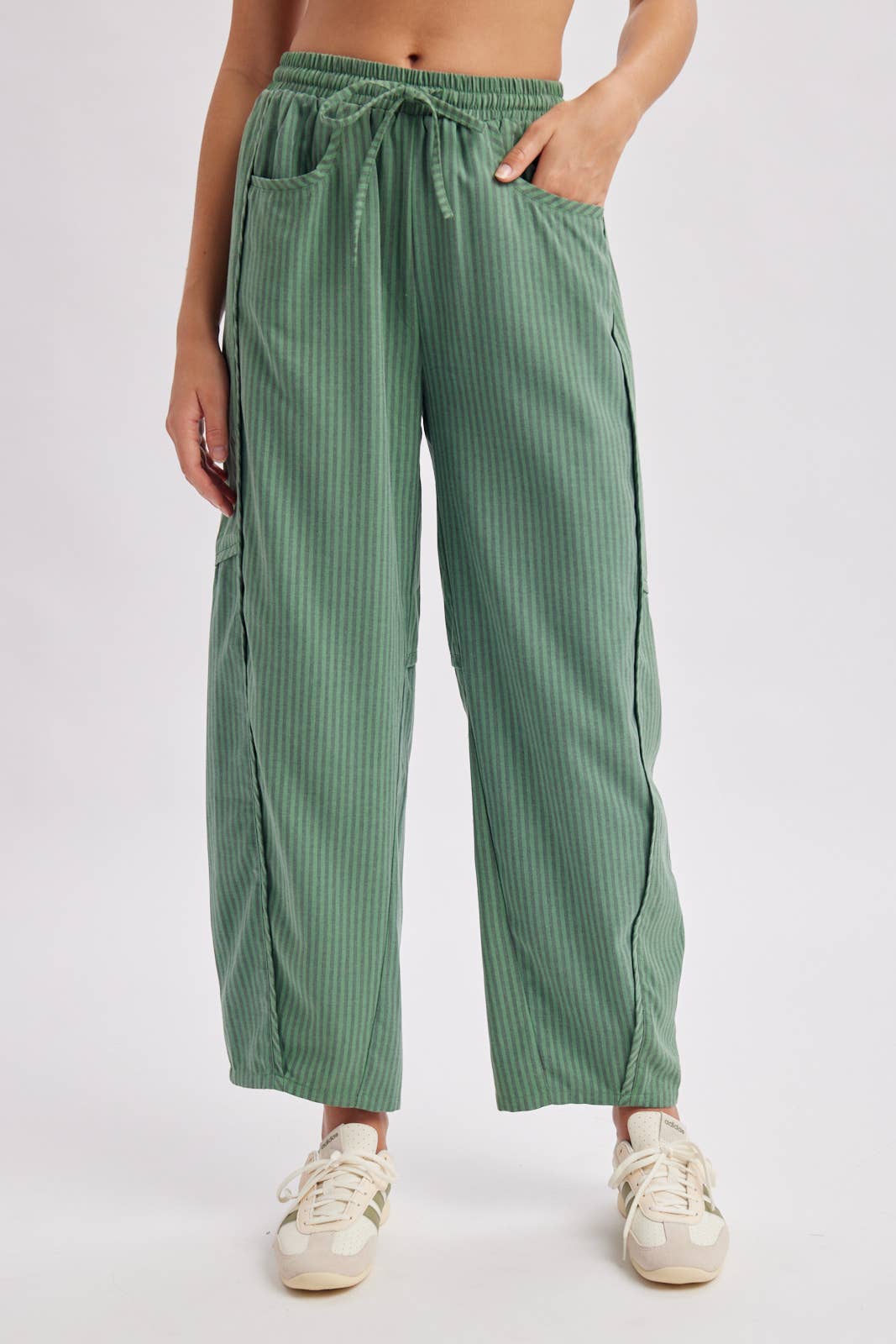 STRIPED WIDE LEG DRAWSTRING PANTS
