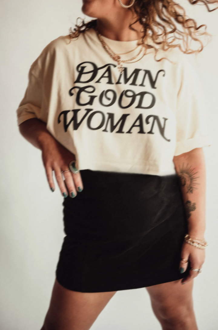 Damn Good Woman cropped boxy tee - Ivory 