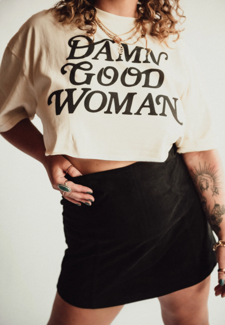 Damn Good Woman cropped boxy tee - Ivory 