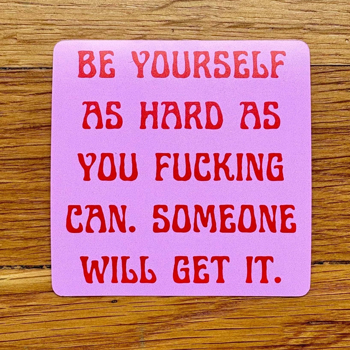 Anna Liz Heart Designs empowerment waterproof vinyl sticker with red text on a light purple background