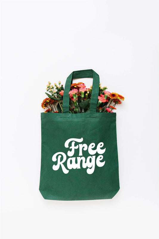Nature Supply Co Farm Cotton Tote Bag in green with Free Range text and flowers inside