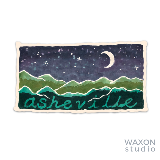 Asheville Nighttime Vinyl Sticker 3x6”