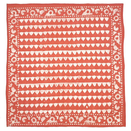 Block Printed Bandana - Red Orange Triangles Abstract Border