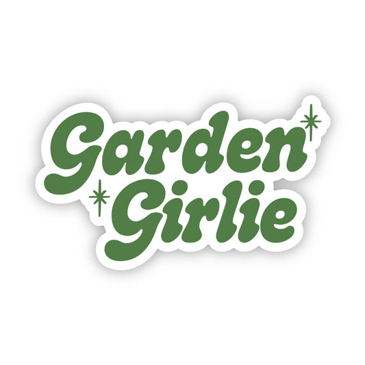 Big Moods Garden Girlie text sticker with green lettering and star accents