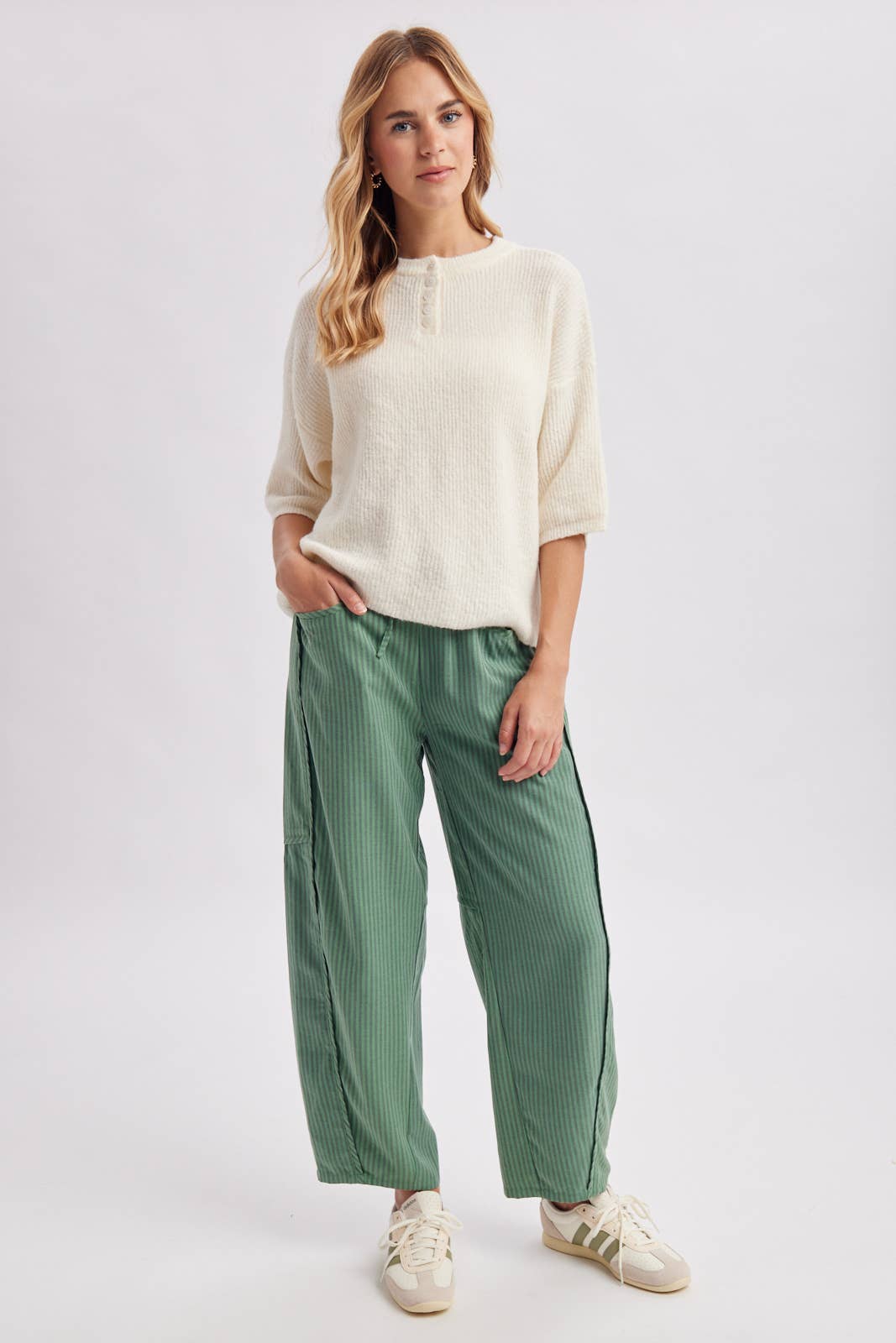 STRIPED WIDE LEG DRAWSTRING PANTS